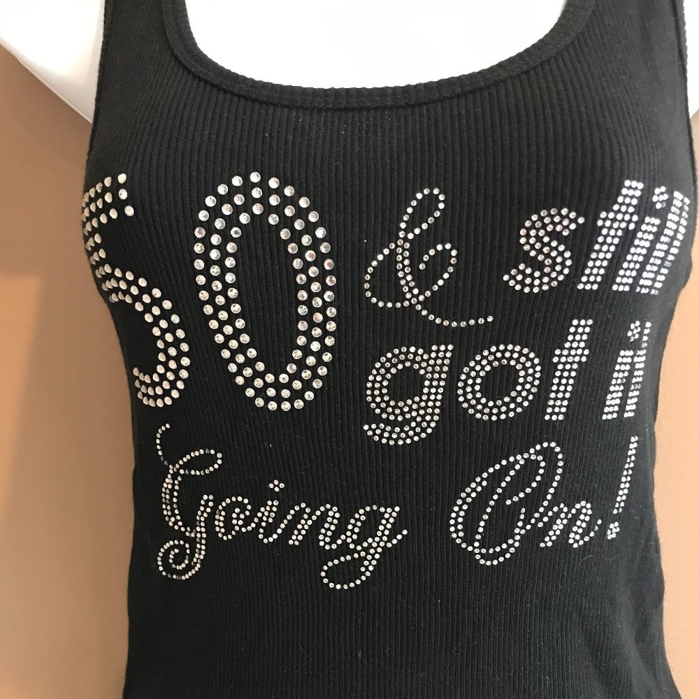 Woman's Black 50 Rhinestone Tank Top